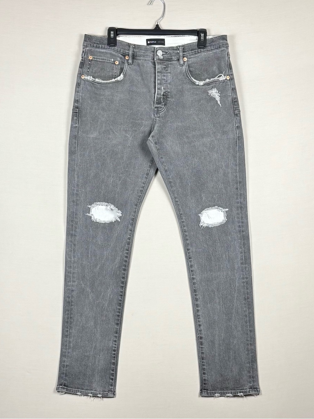 Purple Brand P001 Jeans Men’s 36 Grey Distressed Skinny Stretch Denim Button Fly